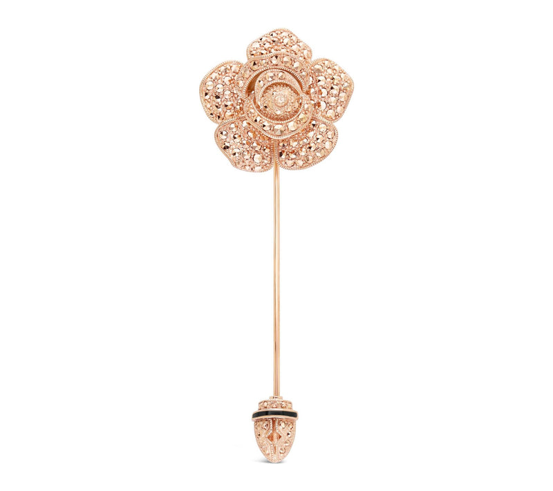 Dallas Prince 14K Gold Clad Chrome Marcasite Rose Stick Pin — View 4