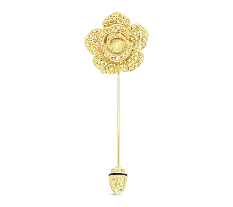 Dallas Prince 14K Gold Clad Chrome Marcasite Rose Stick Pin — Main view