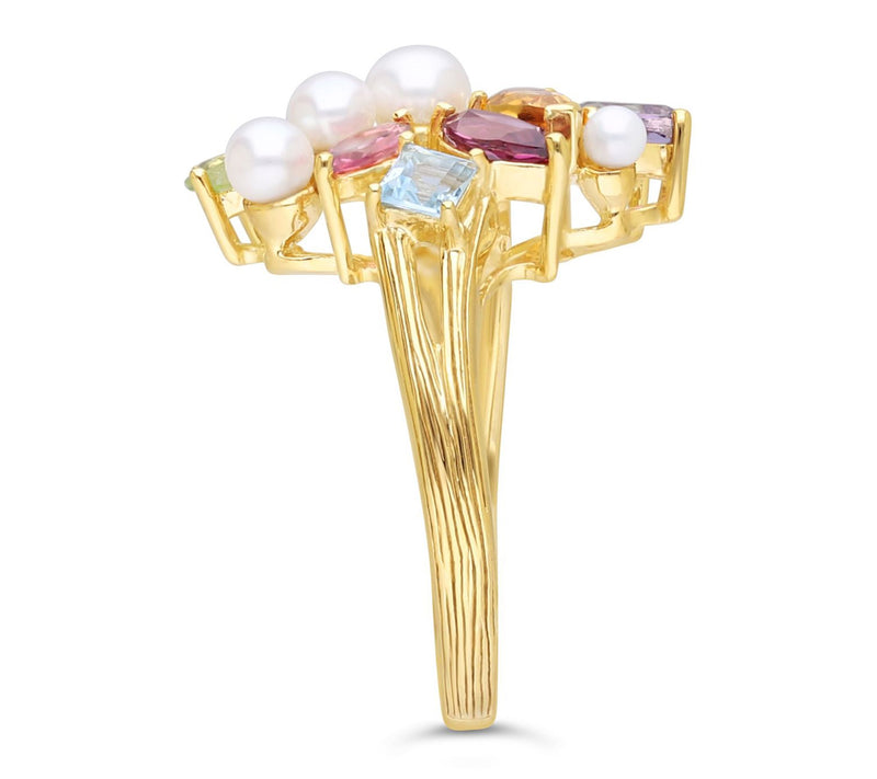 Ariva 18K Clad Cultured Pearl & Multi-GemstoneCocktail Ring — View 4