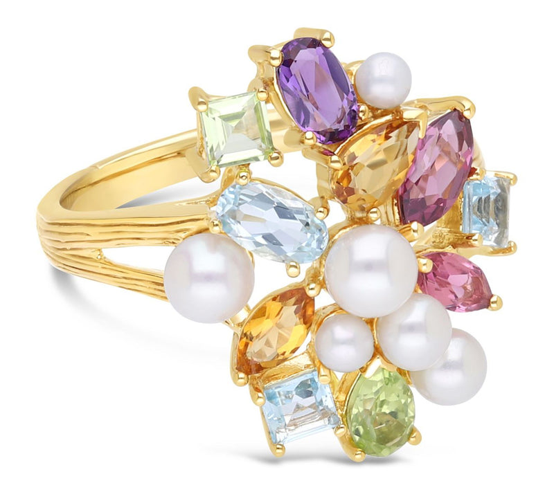 Ariva 18K Clad Cultured Pearl & Multi-GemstoneCocktail Ring — Main view