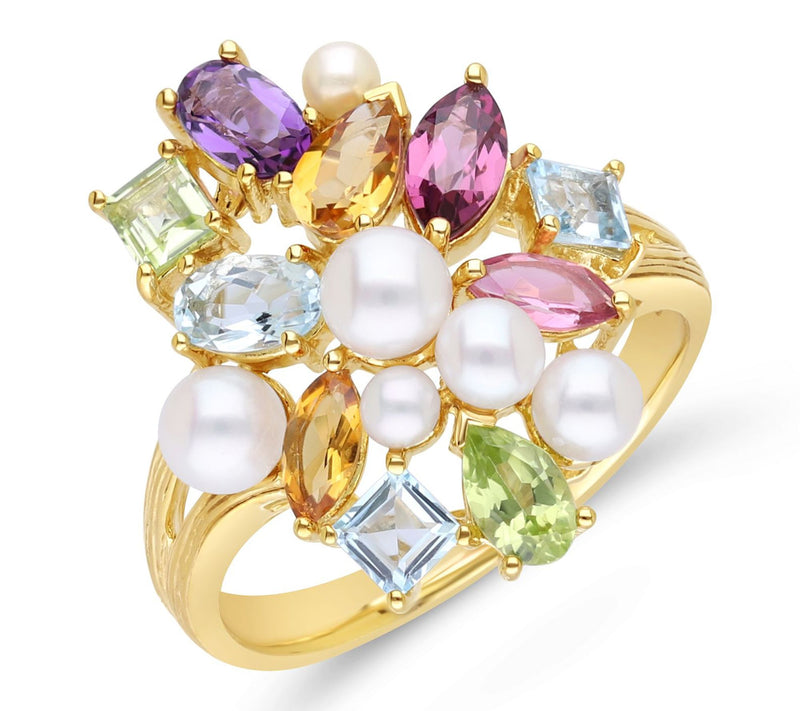 Ariva 18K Clad Cultured Pearl & Multi-GemstoneCocktail Ring — View 3