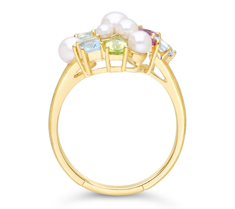 Ariva 18K Clad Cultured Pearl & Multi-GemstoneCocktail Ring — View 2