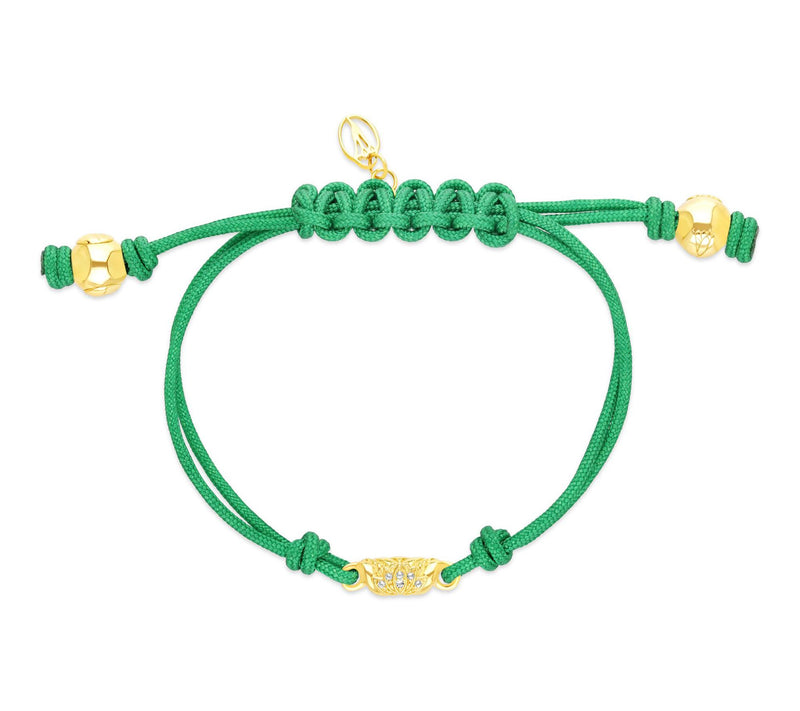 Goddaughters 14K Clad White Topaz Lotus Green Cord Bracelet — View 2