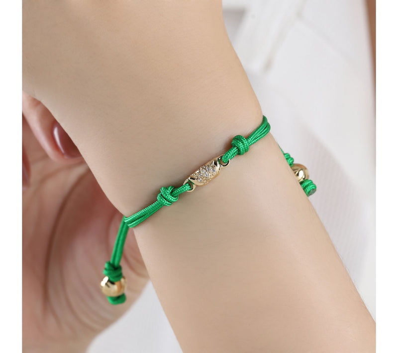 Goddaughters 14K Clad White Topaz Lotus Green Cord Bracelet — View 6
