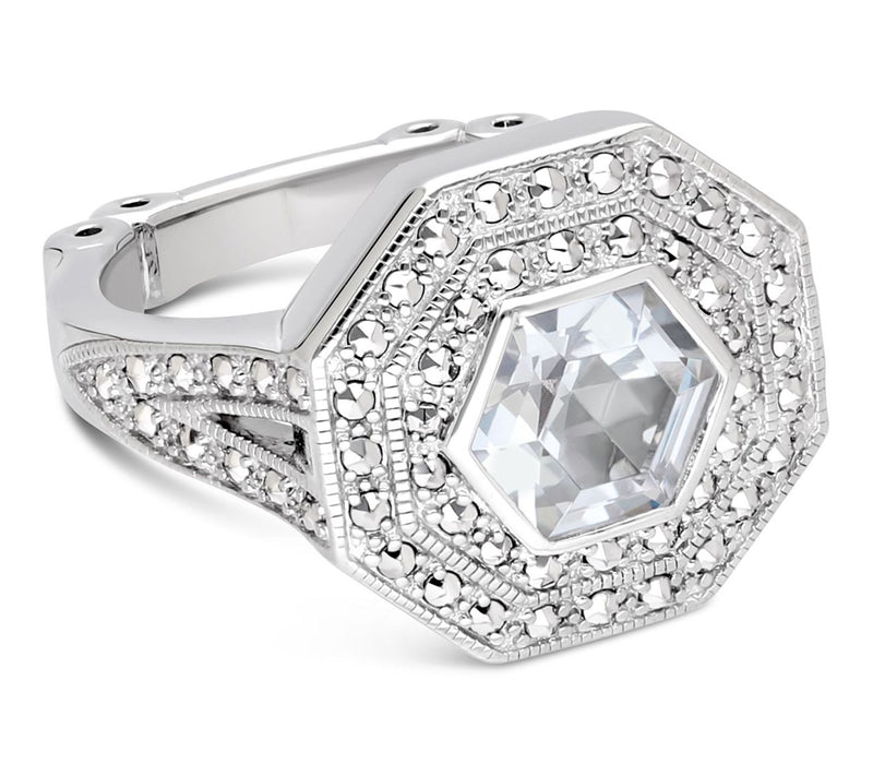 Dallas Prince Sterling Chrome Marcasite & WhiteTopaz Ring — Main view