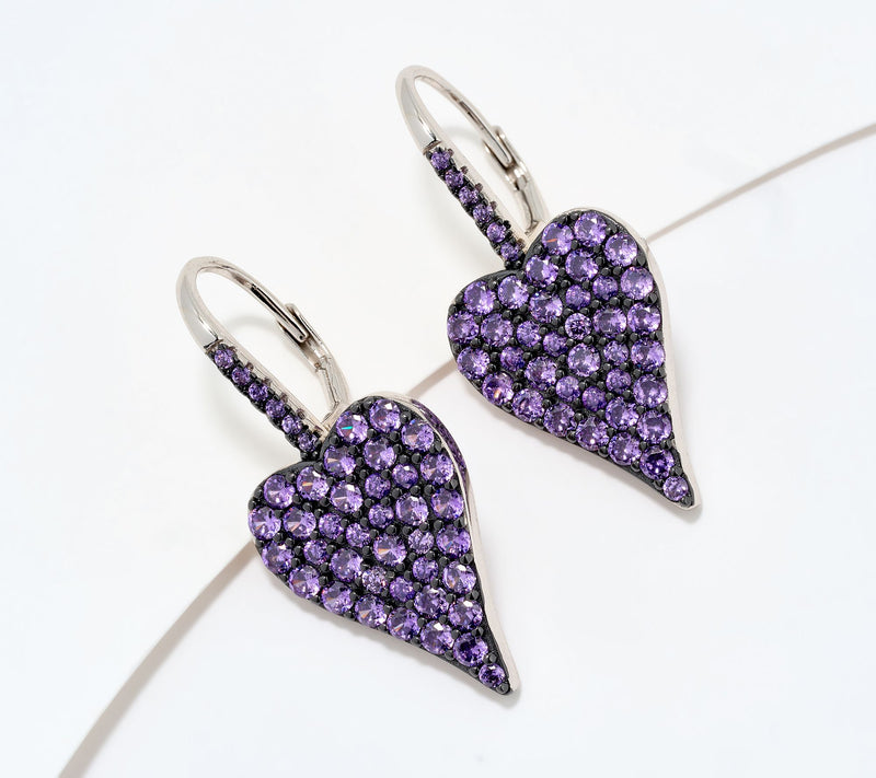 Diamonique x Jennifer Miller Pave Heart Earrings, Sterling Silver — View 16