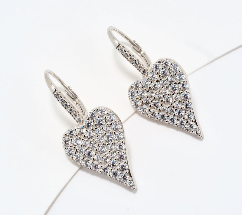Diamonique x Jennifer Miller Pave Heart Earrings, Sterling Silver — View 18