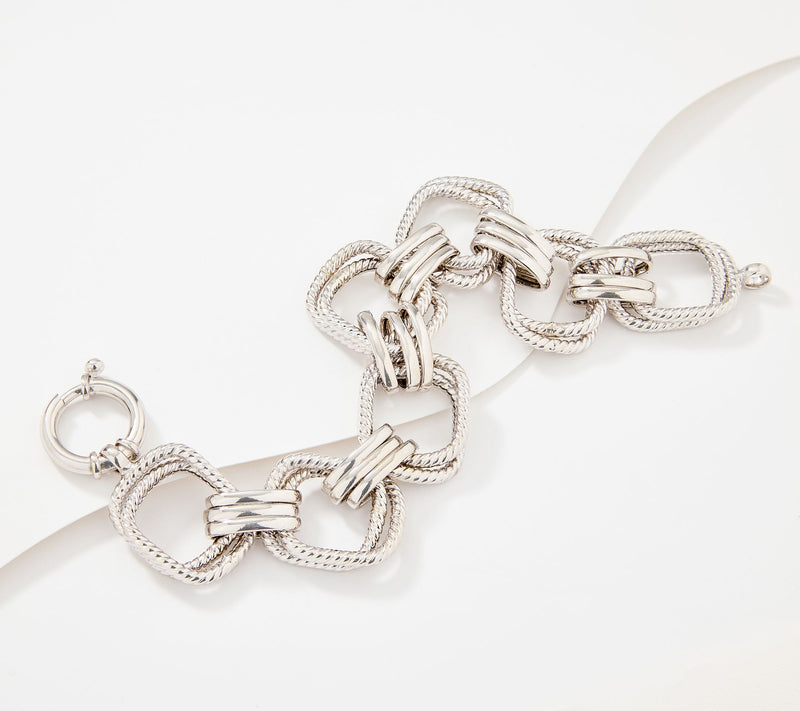 Silver Style Polished & Rope Texture O-Clasp Bracelet, Sterling Silver — View 3