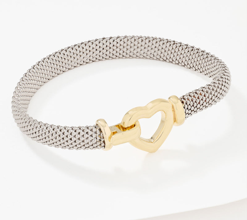 Silver Style Two-Tone Polished Heart Clasp Bracelet, Sterling Silver — Main view