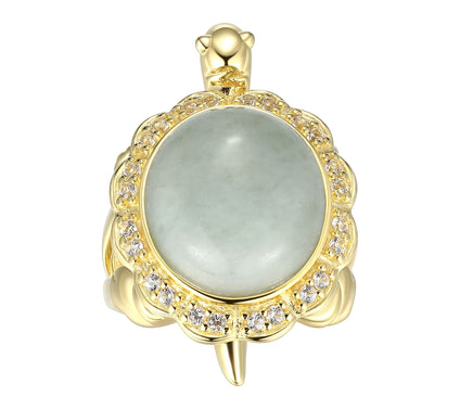 Dynasty Jade Turtle Ring, 18k Gold Plated Sterling Silver