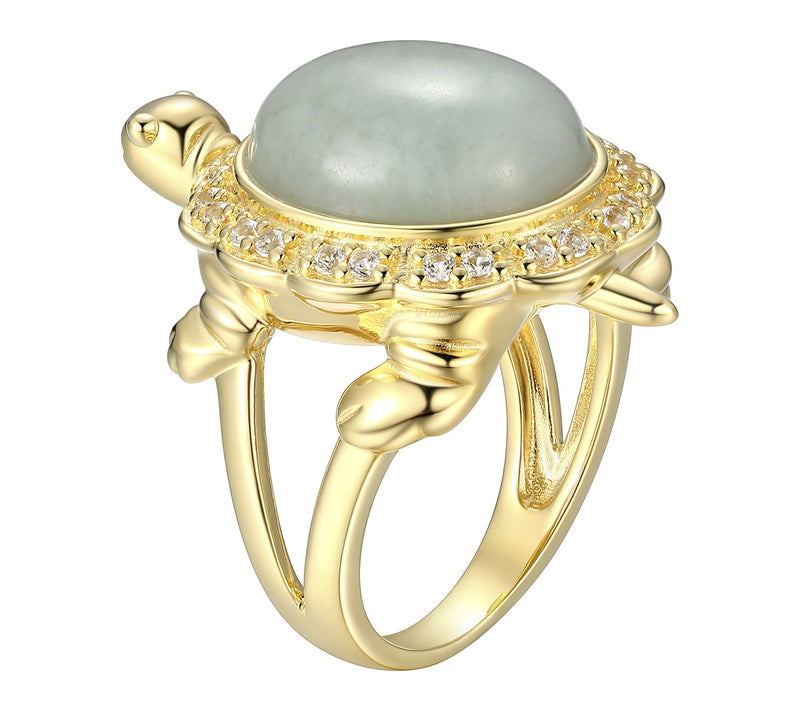 Dynasty Jade Turtle Ring, 18k Gold Plated Sterling Silver — View 2