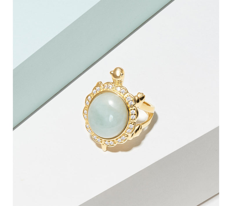 Dynasty Jade Turtle Ring, 18k Gold Plated Sterling Silver — View 4