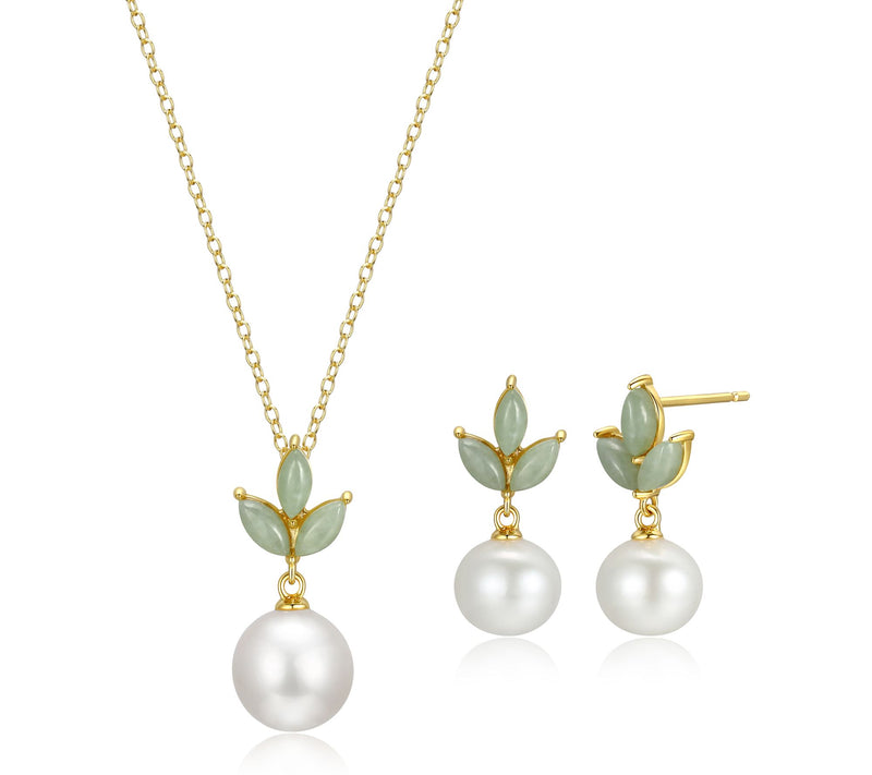 Affinity Cultured Pearl & Jade Earring NecklaceSet, 18k Plate — View 9