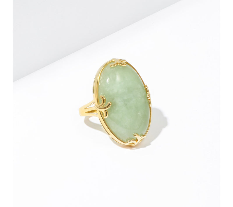 Dynasty Jade Oval Cut Ring, 18k Gold Plated — View 6