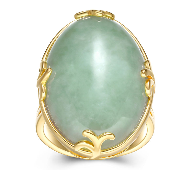 Dynasty Jade Oval Cut Ring, 18k Gold Plated — Main view