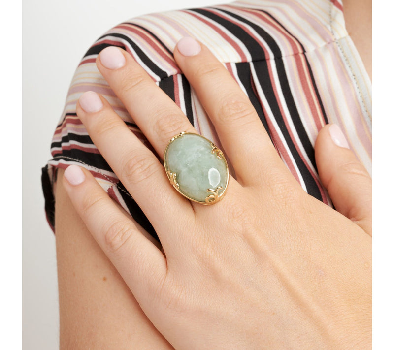 Dynasty Jade Oval Cut Ring, 18k Gold Plated — View 4