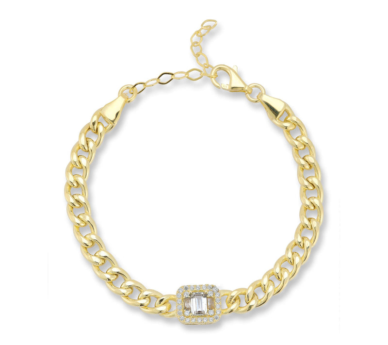 Sterlina Silver Pave Curb Bracelet, 14K Gold Plated — Main view