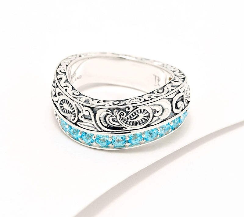 Third Person Sterling Silver Pave Gemstone Swirl Band Ring — Main view