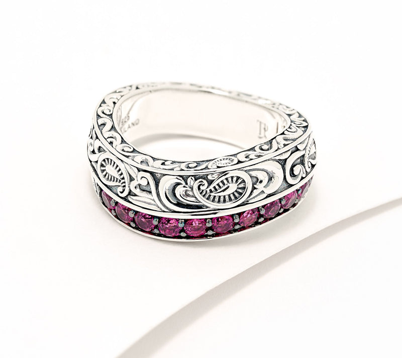 Third Person Sterling Silver Pave Gemstone Swirl Band Ring — View 11