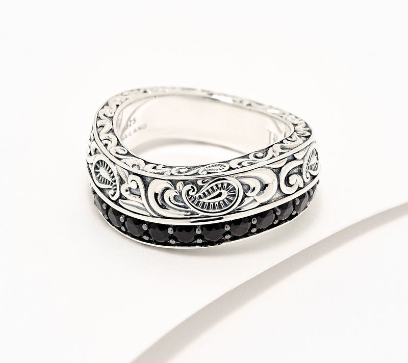 Third Person Sterling Silver Pave Gemstone Swirl Band Ring — View 12