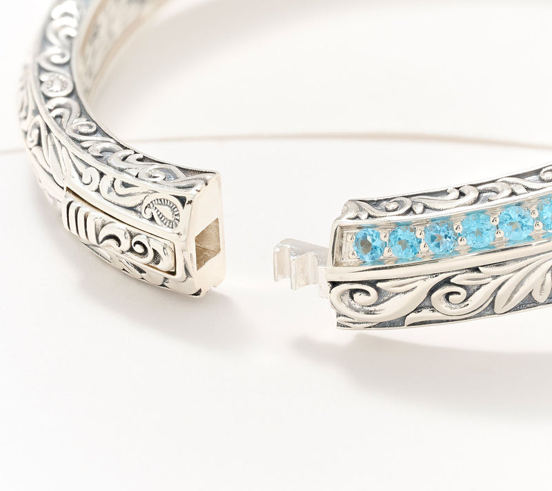 Third Person Sterling Silver Pave Gemstone Bangle Bracelet — View 4