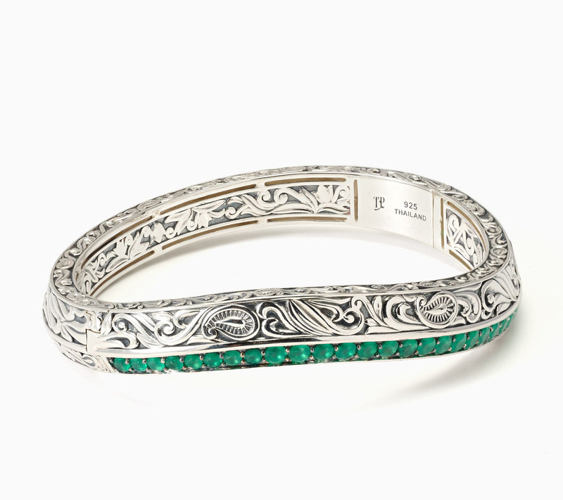 Third Person Sterling Silver Pave Gemstone Bangle Bracelet — View 3