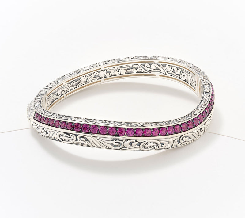 Third Person Sterling Silver Pave Gemstone Bangle Bracelet — View 15