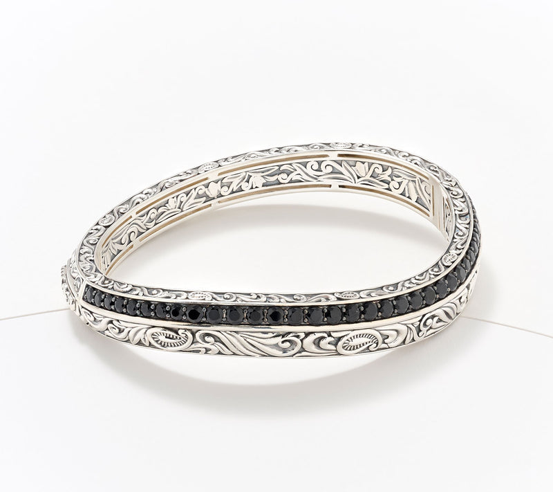 Third Person Sterling Silver Pave Gemstone Bangle Bracelet — View 16