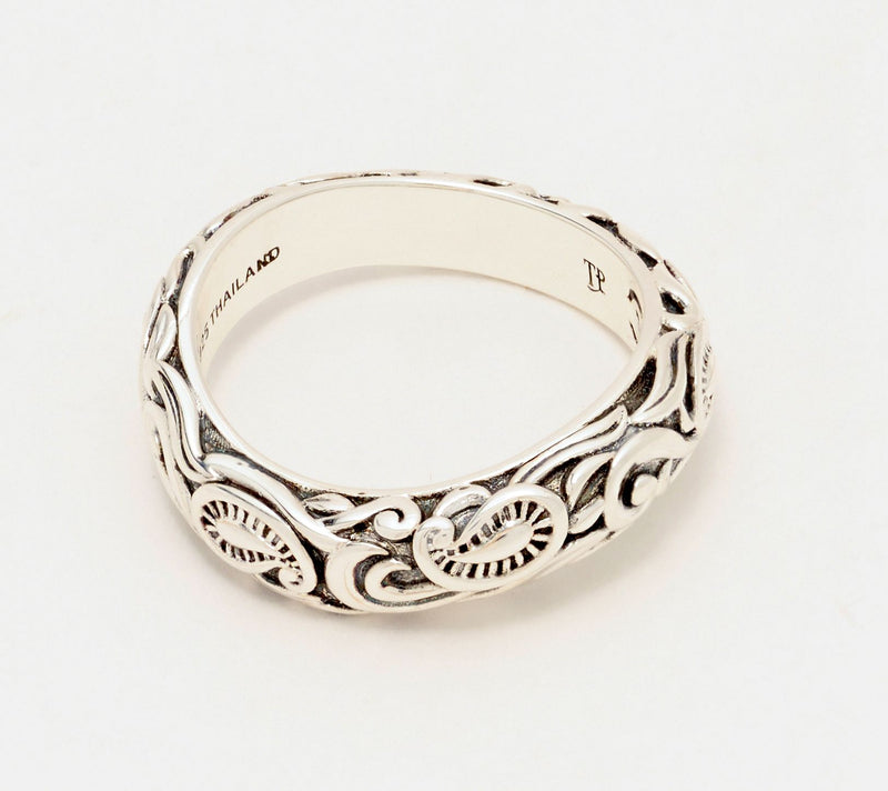 Third Person Sterling Silver Creative Soul Carved Swirl Band Ring — View 2