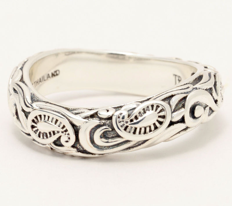 Third Person Sterling Silver Creative Soul Carved Swirl Band Ring — Main view