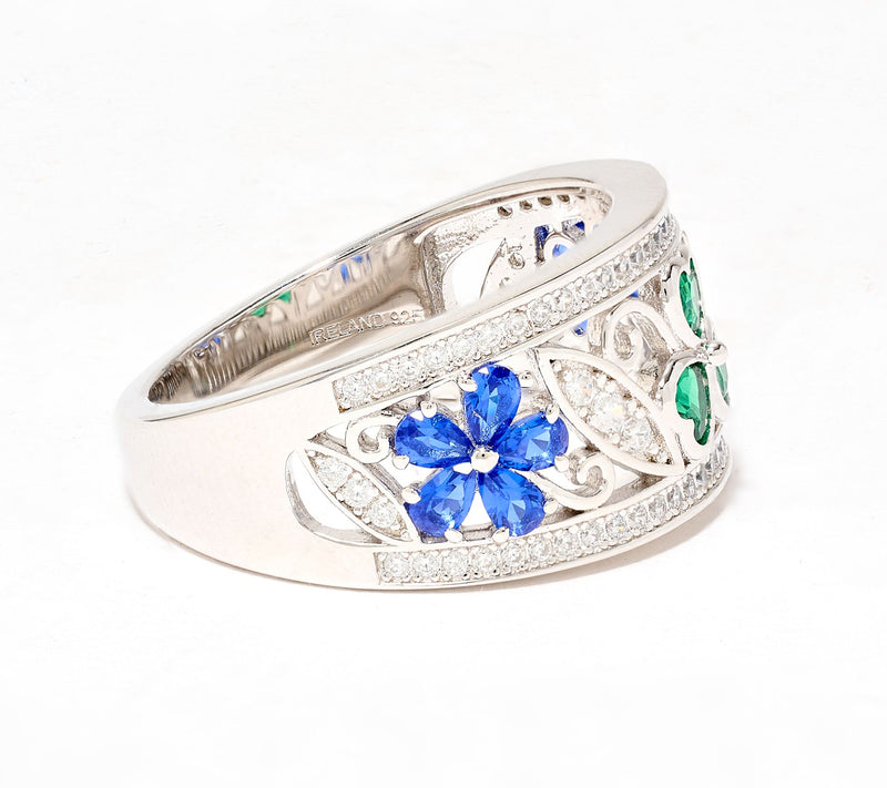 Solvar Sterling Silver Shamrock & Forget Me Not Ring — View 2
