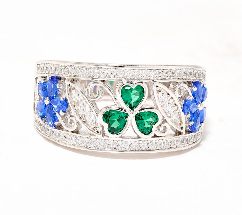 Solvar Sterling Silver Shamrock & Forget Me Not Ring — Main view