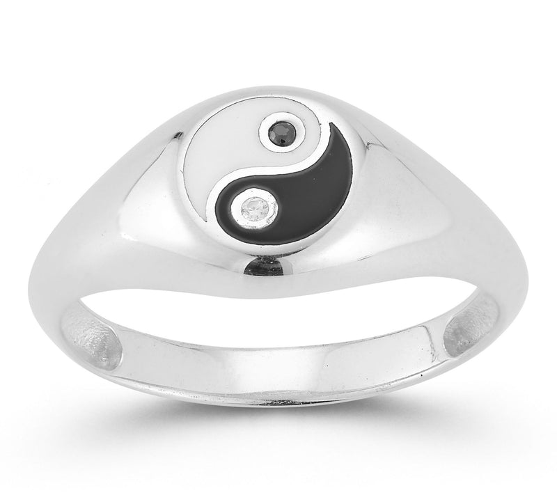 Sterlina Silver Enamel Yin Yang Signet Ring, Sterling — View 8
