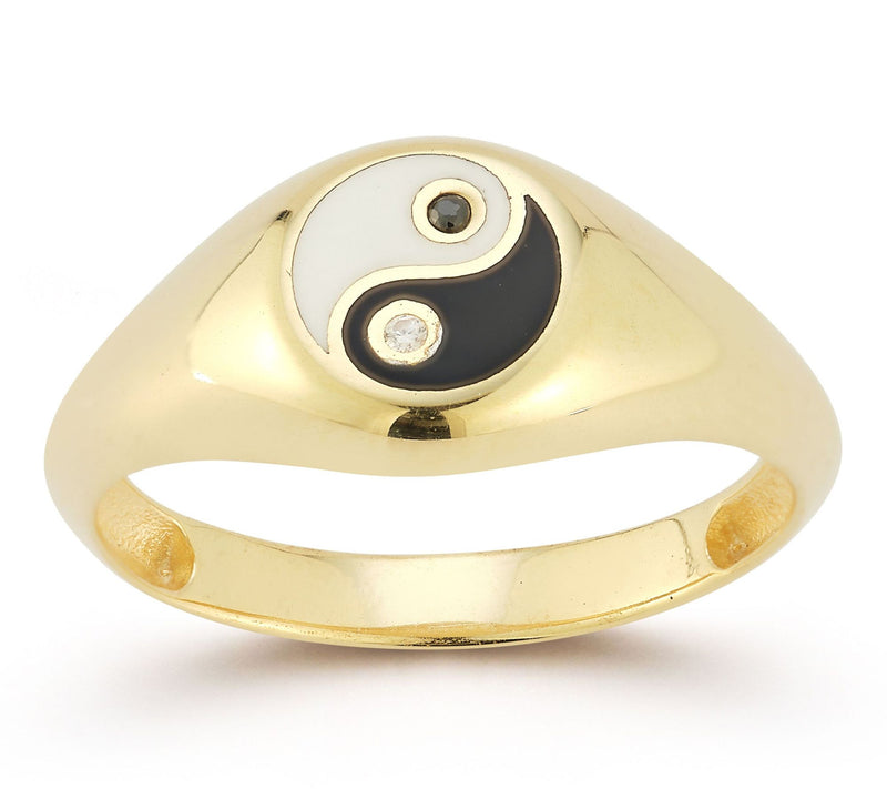Sterlina Silver Enamel Yin Yang Signet Ring, Sterling — View 9