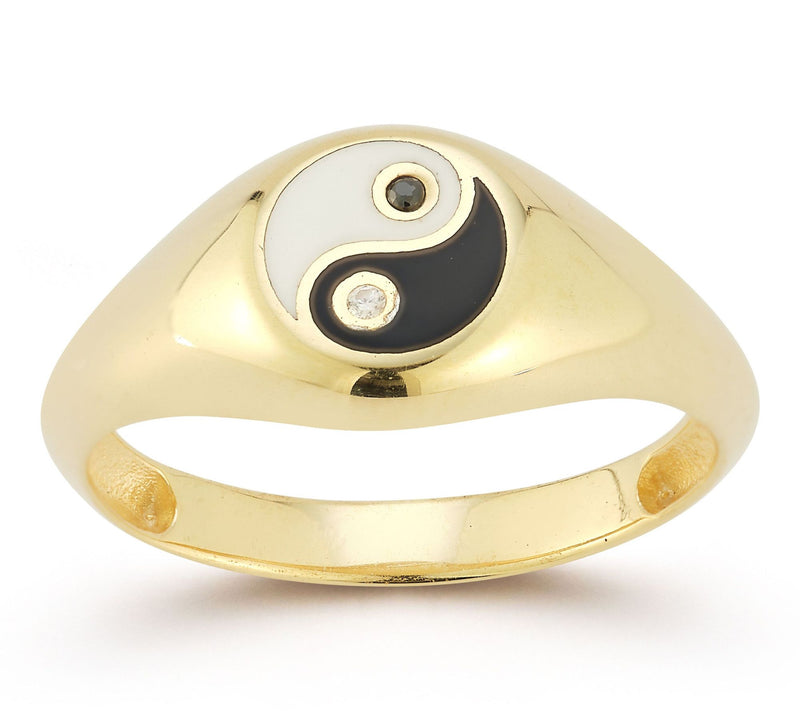 Sterlina Silver Enamel Yin Yang Signet Ring, Sterling — Main view