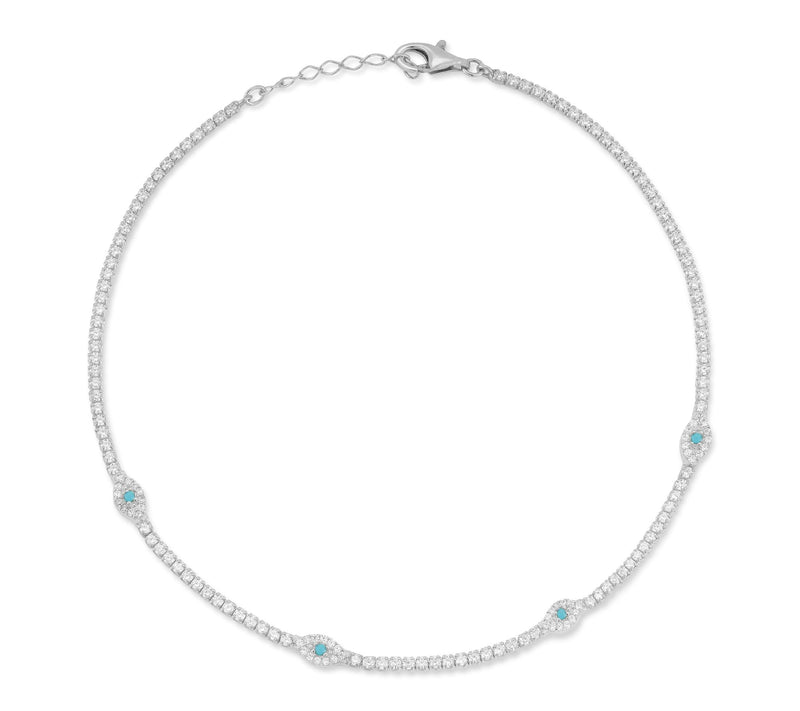 Sterlina Silver Simulated Turquoise Evil Eye Anklet, Sterling — View 7
