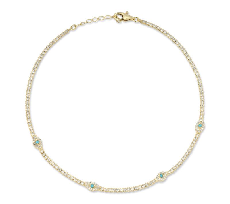 Sterlina Silver Simulated Turquoise Evil Eye Anklet, Sterling — View 8