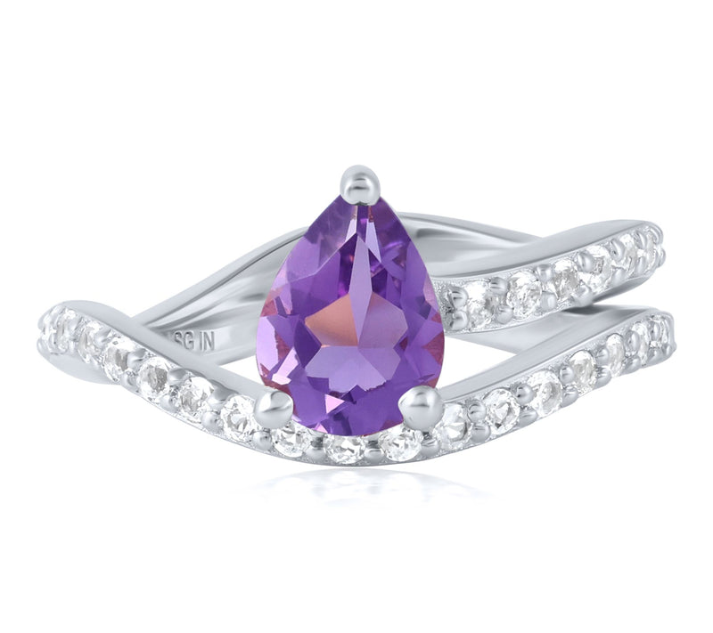 Christian James Sterling Silver Ripple Pear Gemstone Wrap Ring — Main view