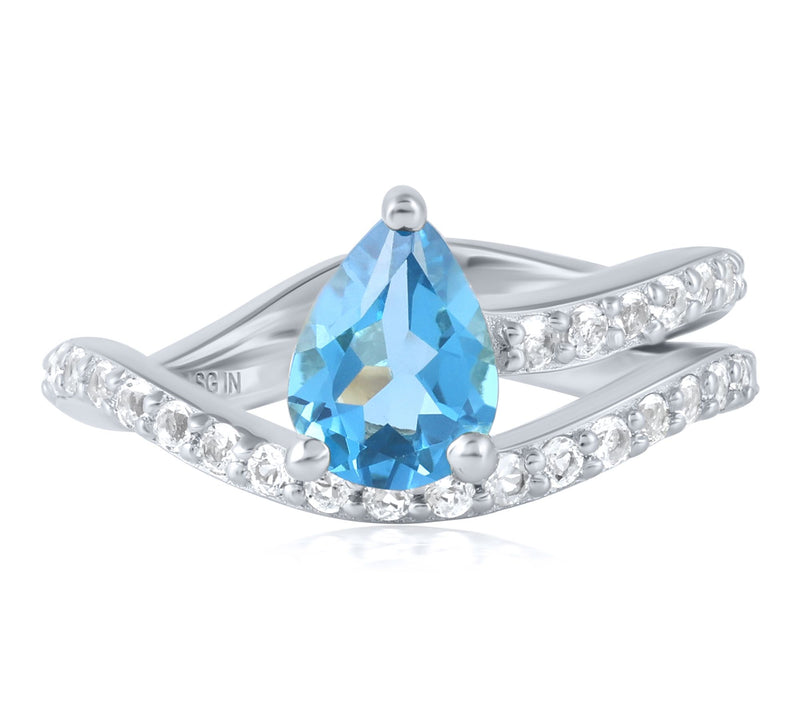 Christian James Sterling Silver Ripple Pear Gemstone Wrap Ring — View 8
