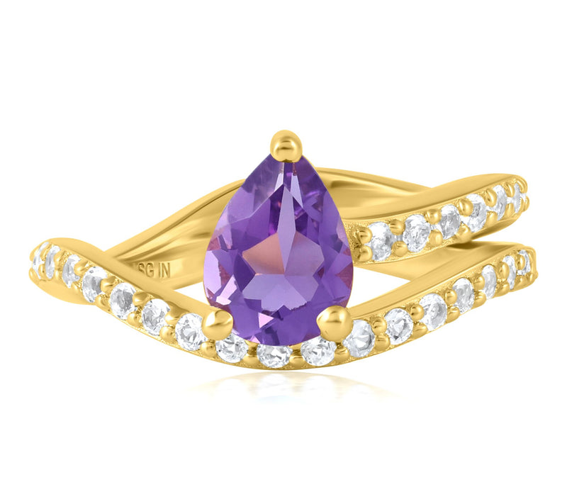 Christian James 14K Gold Clad Ripple Pear Gemstone Wrap Ring — Main view