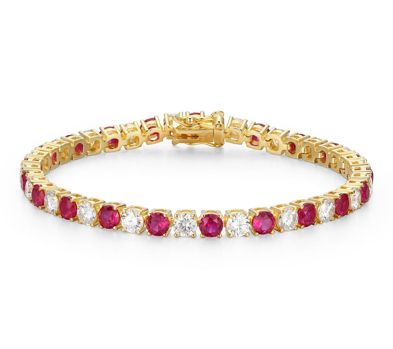 Moissanite & Created Ruby Tennis Bracelet, 18KGold Plated — Main view