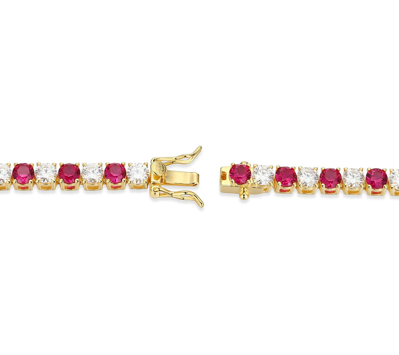 Moissanite & Created Ruby Tennis Bracelet, 18KGold Plated — View 3