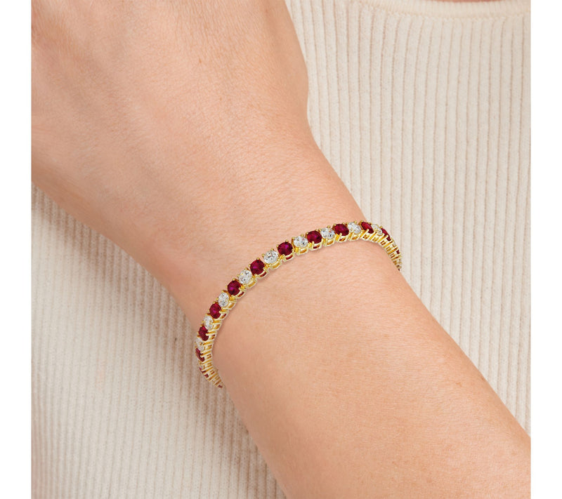 Moissanite & Created Ruby Tennis Bracelet, 18KGold Plated — View 2