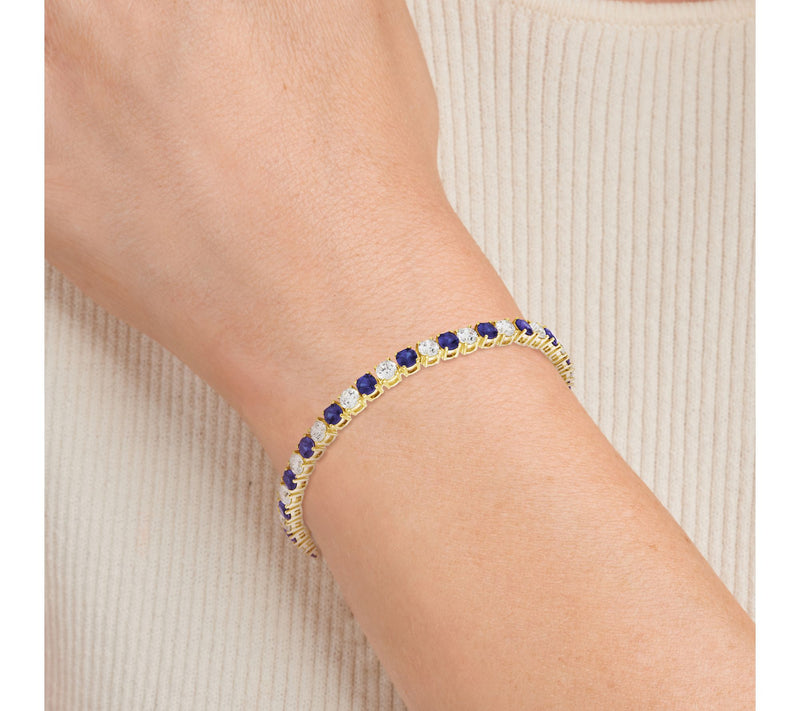 Moissanite & Created Sapphire Tennis Bracelet,18k Gold Plated — View 2