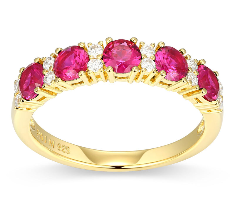Moissanite & Created Ruby Ring, 18K Gold Plated — Main view