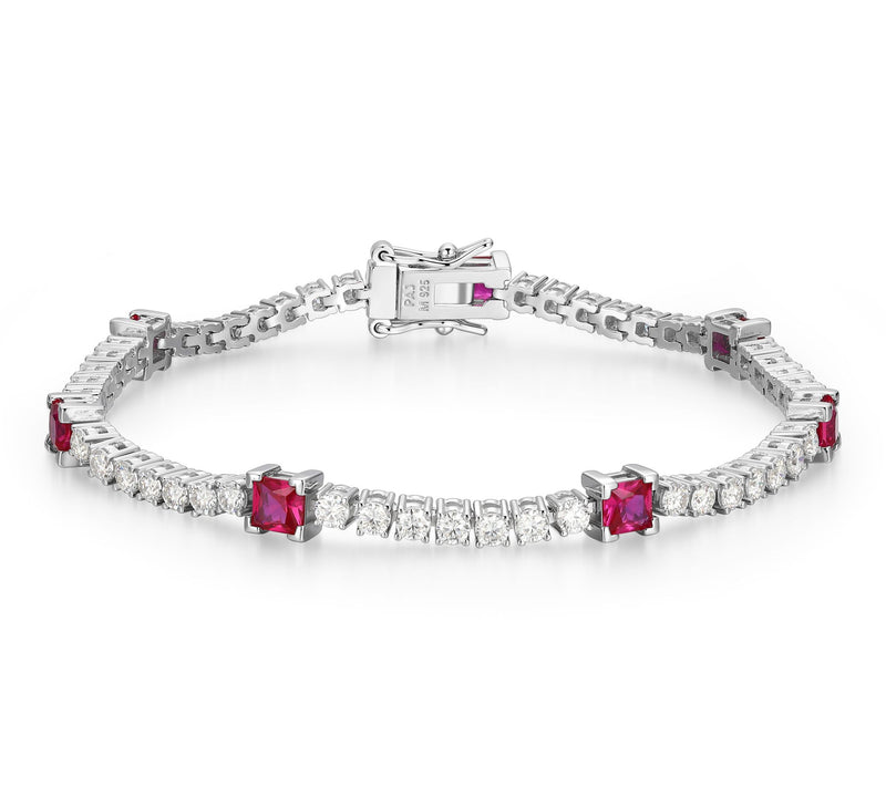 Moissanite & Created Ruby Tennis Bracelet, Sterling Silver — View 7