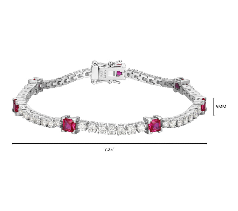 Moissanite & Created Ruby Tennis Bracelet, Sterling Silver — View 5