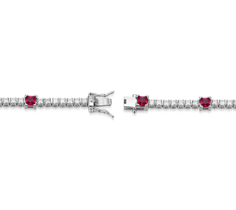 Moissanite & Created Ruby Tennis Bracelet, Sterling Silver — View 3