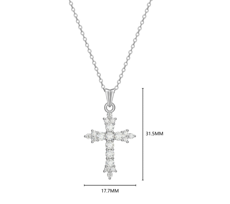 Moissanite 1.00 cttw Cross Pendant w/ Chain, Sterling Silver — View 5