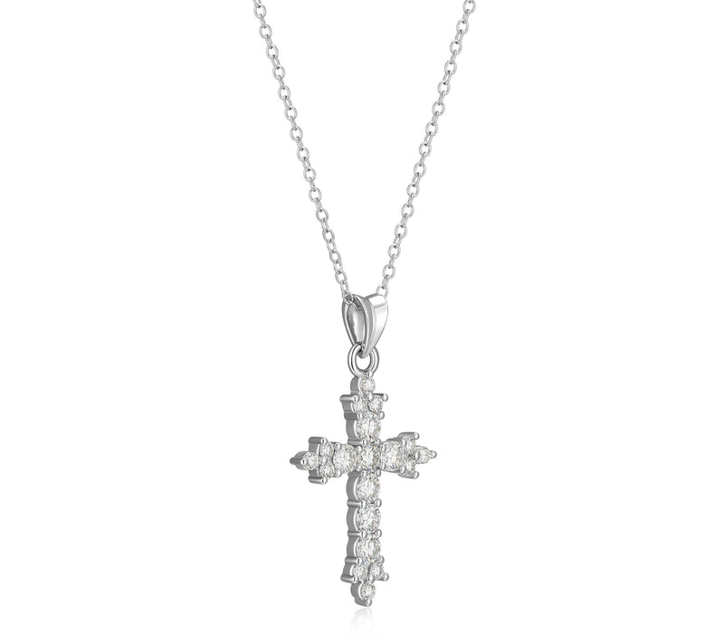 Moissanite 1.00 cttw Cross Pendant w/ Chain, Sterling Silver — View 3